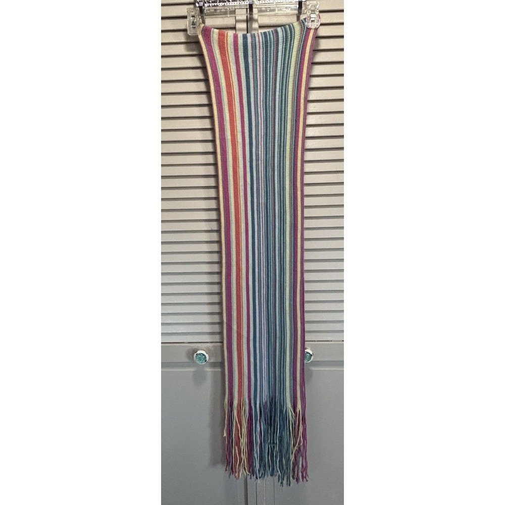 GAP Knit Striped‎ Pastel Colors Long Scarf Fringe Soft Warm Winter Pink/Yellow